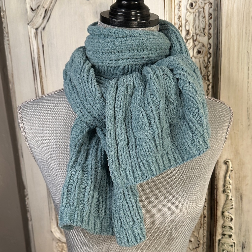 Cozy Dusty Teal Green Knit Scarf